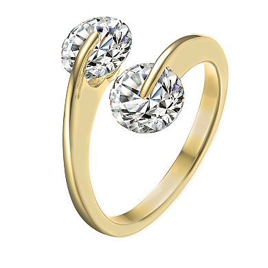 14k Gold Over Sterling Silver Cubic Zirconia Two Stone Ring