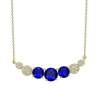 14k Gold Over Sterling Silver Round Cubic Zirconia Curved Necklace