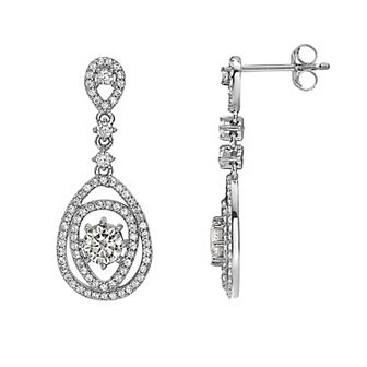 Sterling Silver Round Cubic Zirconia Double Pear Drop Earrings