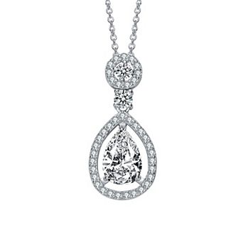 Sterling Silver Cubic Zirconia Pear Drop Necklace