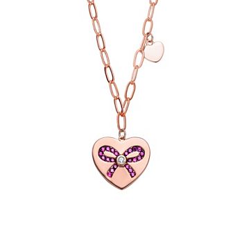 18k Rose Gold Over Sterling Silver Paperclip Chain Heart Necklace