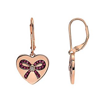 18k Rose Gold Over Sterling Silver Pink Cubic Zirconia Leverback Earrings