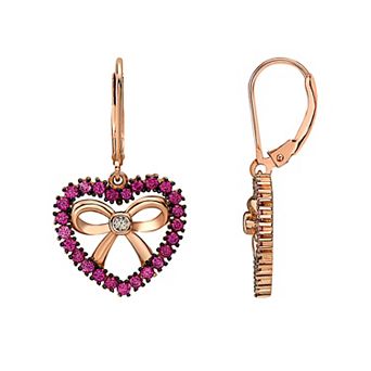 18K Rose Gold Over Sterling Silver Heart Leverback Earrings