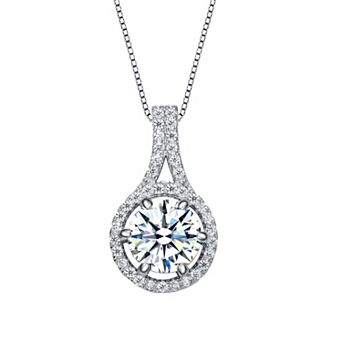 Sterling Silver Round Cubic Zirconia Drop Pendant Necklace