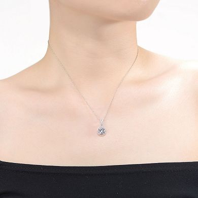 Sterling Silver Round Cubic Zirconia Drop Pendant Necklace