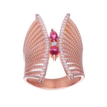 18k Rose Gold Over Sterling Silver Cubic Zirconia Butterfly Set Ring