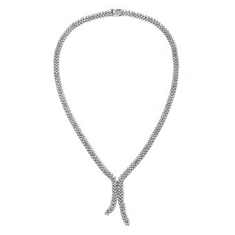Sterling Silver Cubic Zirconia 3-Row Cluster Necklace