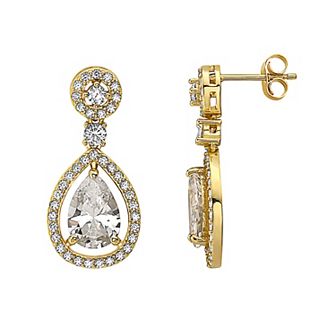 14k Gold Over Sterling Silver Cubic Zirconia Pear Drop Earrings