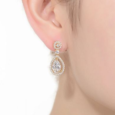 14k Gold Over Sterling Silver Cubic Zirconia Pear Drop Earrings