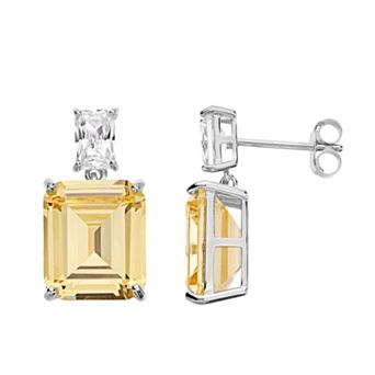 Sterling Silver Yellow Cubic Zirconia Two-Stone Drop Earrings