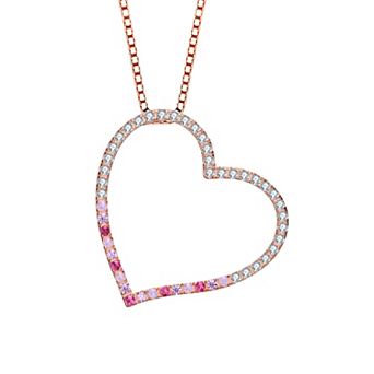 18k Rose Gold Over Sterling Silver Cubic Zirconia Heart Necklace