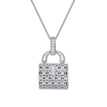 Sterling Silver Cubic Zirconia Pocketbook Pendant Necklace
