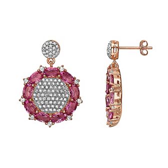 18k Rose Gold Over Sterling Silver Red Cubic Zirconia Drop Earrings