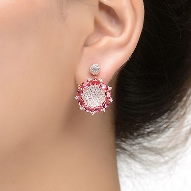 18k Rose Gold Over Sterling Silver Red Cubic Zirconia Drop Earrings