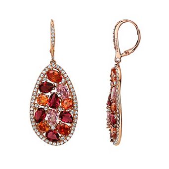 18k Rose Gold Over Sterling Silver Multi-Color Cubic Zirconia Drop Earrings