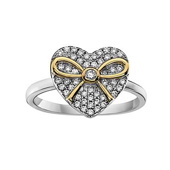 Two Tone Sterling Silver Cubic Zirconia Heart Ring