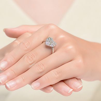 Two Tone Sterling Silver Cubic Zirconia Heart Ring