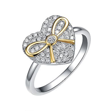 Two Tone Sterling Silver Cubic Zirconia Heart Ring