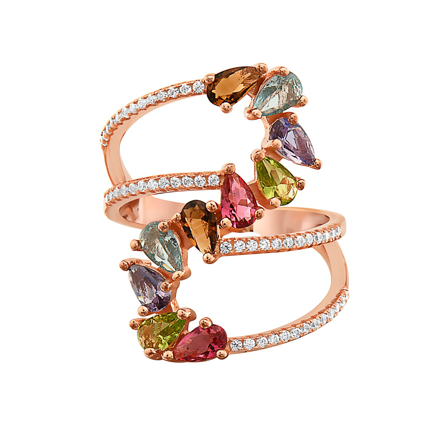 14K Yellow Gold Over Sterling Silver 2-Stone Cubic Zirconia Bypass Ring | Sizes 6-10, 1.96 CTW