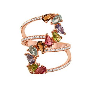 18k Rose Gold Over Sterling Silver Cubic Zirconia Bypass Ring