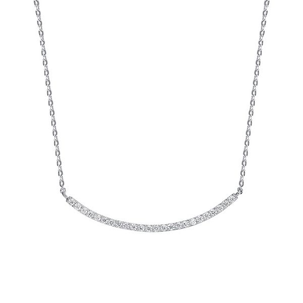 Sterling Silver Round Cubic Zirconia Curved Bar Necklace