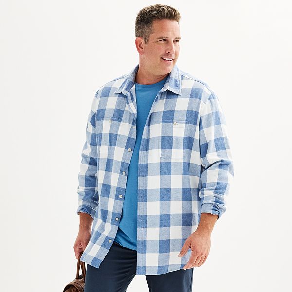 Big & Tall Sonoma Goods For Life&reg; Regular-Fit Flannel Button-Down Shirt - Heather Buffalo Blue (3XB)