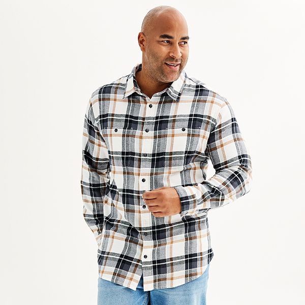 Big & Tall Sonoma Goods For Life® Regular-Fit Flannel Button-Down Shirt - Ivory Black Plaid (L TALL)