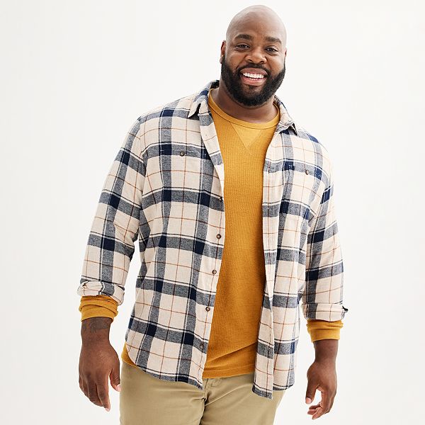 Big & Tall Sonoma Goods For Life® Regular-Fit Flannel Button-Down Shirt - Oat Navy Heather (XXL TALL)