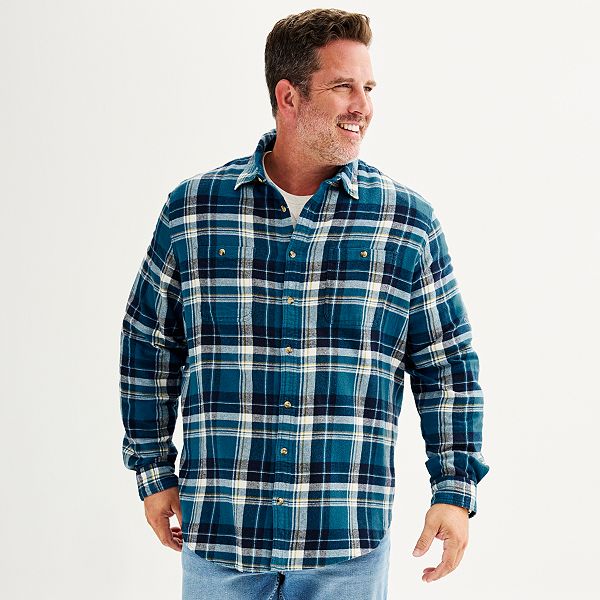 Big & Tall Sonoma Goods For Life® Regular-Fit Flannel Button-Down Shirt - Teal Yellow Plaid (XL TALL)