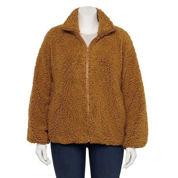 Plus Size Nine West Zip Up Teddy Jacket