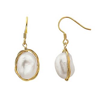 14k Gold Over Sterling Silver Freshwater Cultured Pearl Drop Earrings