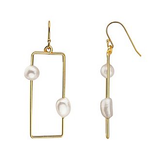 14k Gold Over Sterling Silver Freshwater Cultured Pearl Geometric Drop Earrings