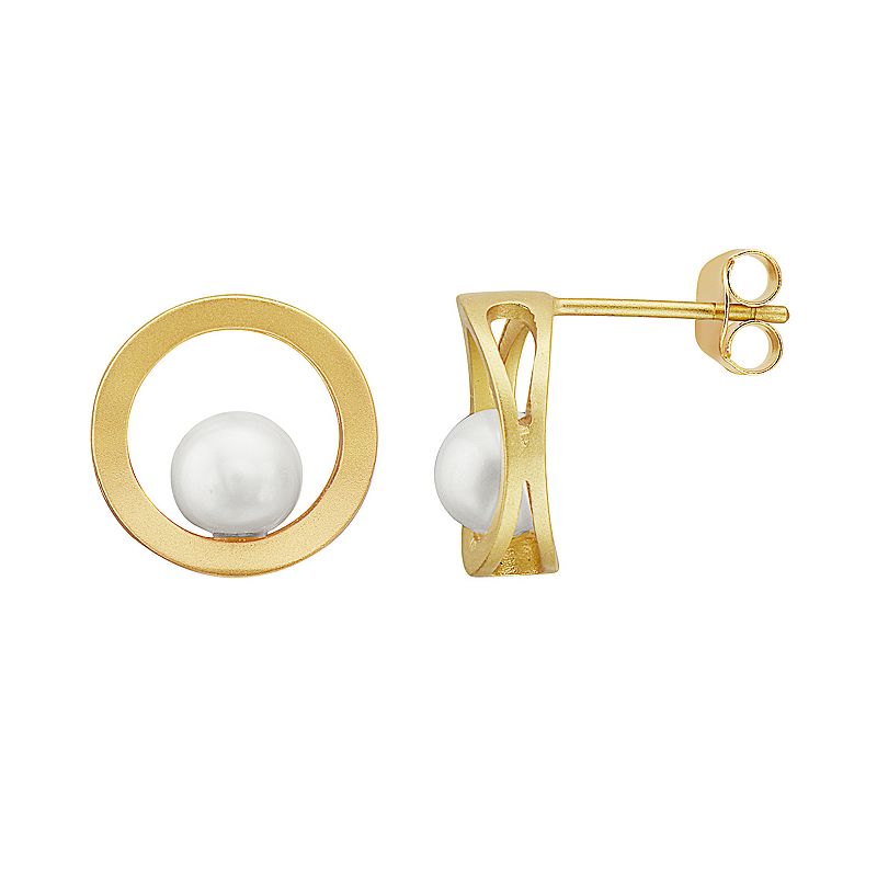 14k Gold Over Sterling Silver Freshwater Cultured Pearl Round Stud Earrings