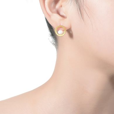 14k Gold Over Sterling Silver Freshwater Cultured Pearl Round Stud Earrings