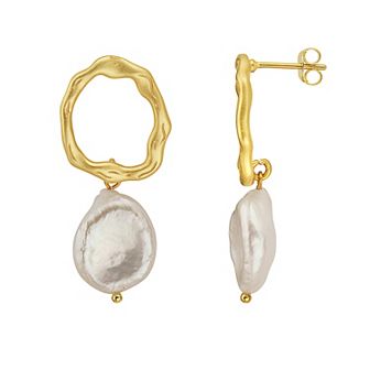 14k Gold Over Sterling Silver Freshwater Cultured Pearl Drop Earrings