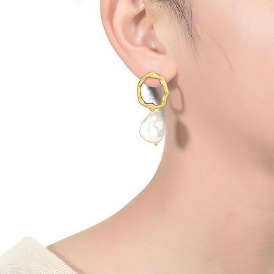 14k Gold Over Sterling Silver Freshwater Cultured Pearl Drop Earrings