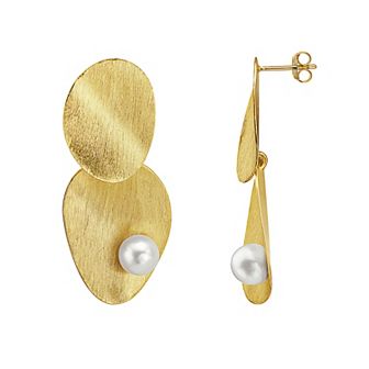 14k Gold Over Sterling Silver Freshwater Pearl Oblong Shape Drop Earrings