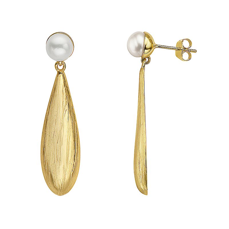 14k Gold Over Sterling Silver Freshwater Cultured Pearl Oval Drop Earrings,