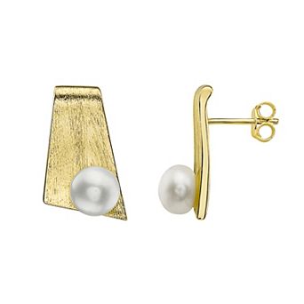 14k Gold Over Sterling Silver Freshwater Cultured Pearl Rectangle Stud Earrings