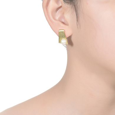 14k Gold Over Sterling Silver Freshwater Cultured Pearl Rectangle Stud Earrings