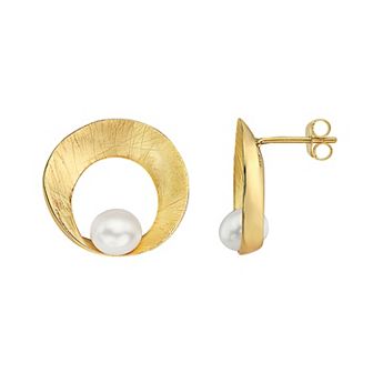 14k Gold Over Sterling Silver Freshwater Cultured Pearl Round Stud Earrings