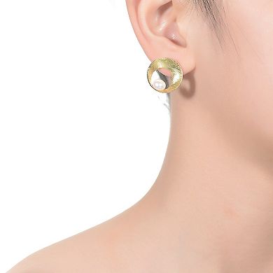 14k Gold Over Sterling Silver Freshwater Cultured Pearl Round Stud Earrings