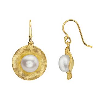 14k Gold Over Sterling Silver Freshwater Cultured Pearl Round Post Earrings