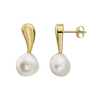 14k Gold Over Sterling Silver Freshwater Cultured Pearl Round Stud Earrings