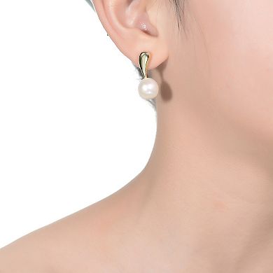 14k Gold Over Sterling Silver Freshwater Cultured Pearl Round Stud Earrings