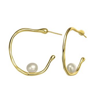 14k Gold Over Sterling Silver Freshwater Cultured Pearl Hoop Earrings