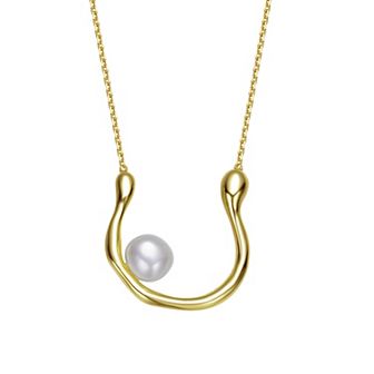 14k Gold Over Sterling Silver Freshwater Cultured Pearl Horseshoe Necklace