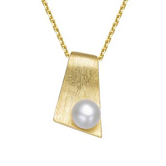 14k Gold Over Sterling Silver Freshwater Cultured Pearl Rectangle Pendant Necklace