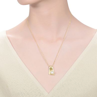 14k Gold Over Sterling Silver Freshwater Cultured Pearl Rectangle Pendant Necklace