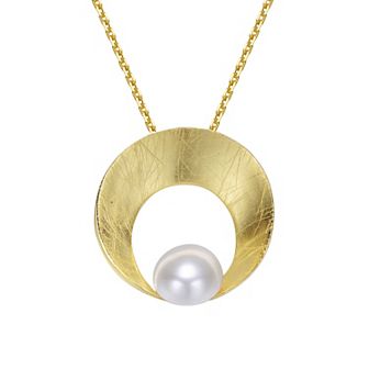 14k Gold Over Sterling Silver Freshwater Cultured Pearl Round Pendant Necklace